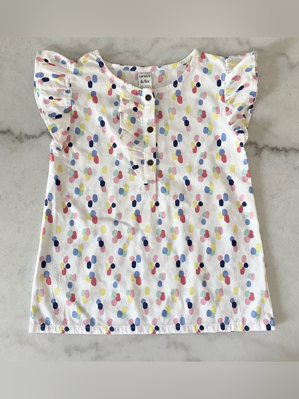Carter’s Girls Top, Withe/Dot Design, 100% Cotton, Size 6/6X